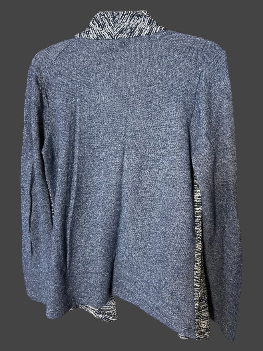 Lucky Brand Open Front Draped Cardigan M Marled Navy Blue White Shawl Collar Kni - Picture 7 of 7